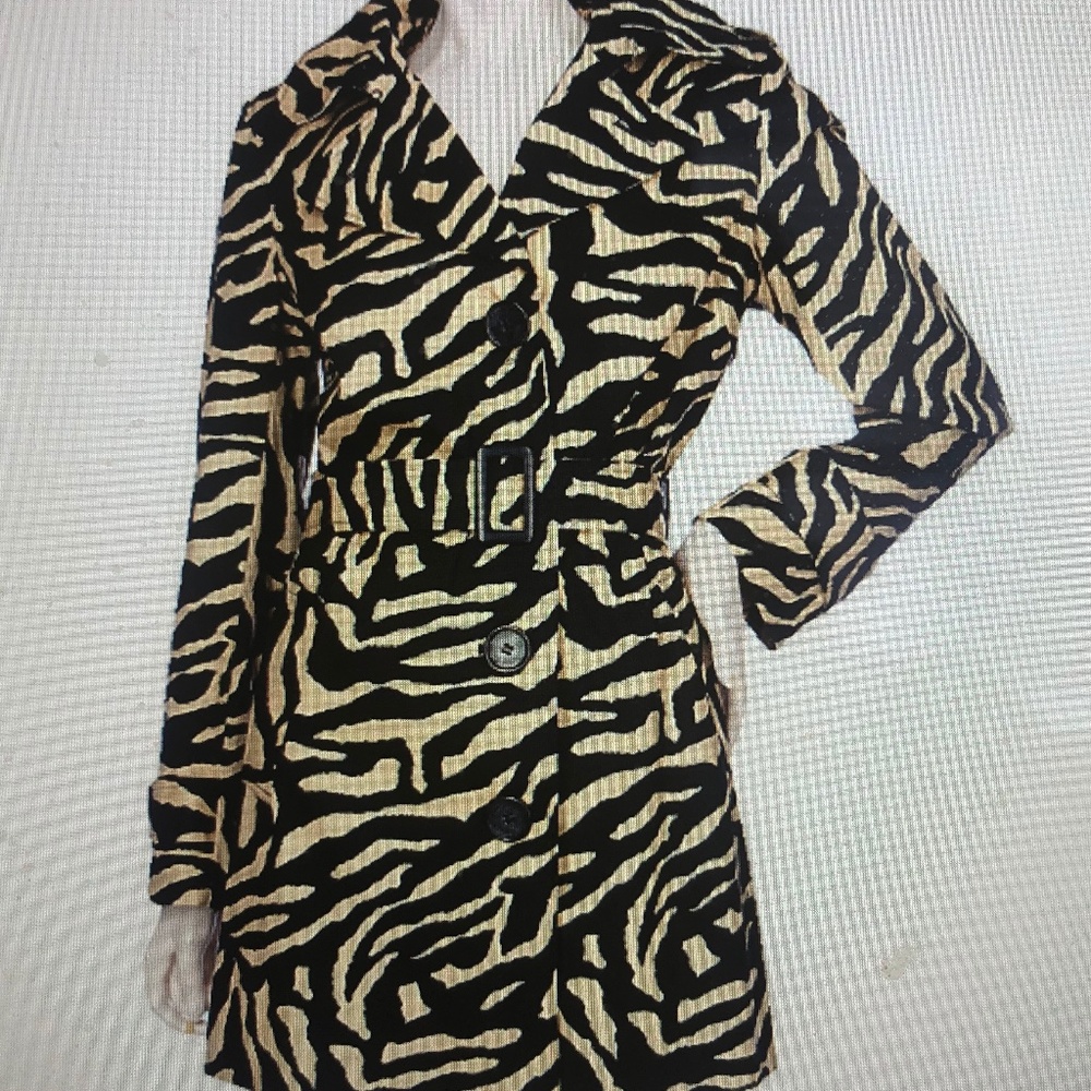 Dennis Basso Zebra Print Trench Jacket - Size 3X